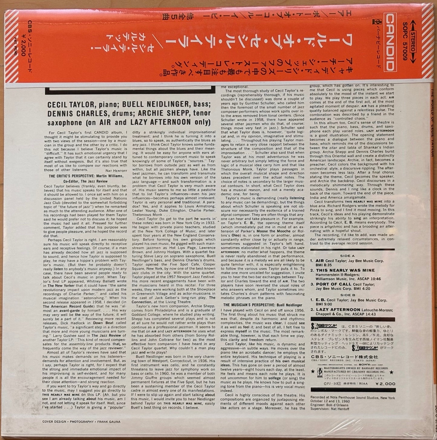 CECIL TAYLOR: "The World Of Cecil Taylor" SEALED