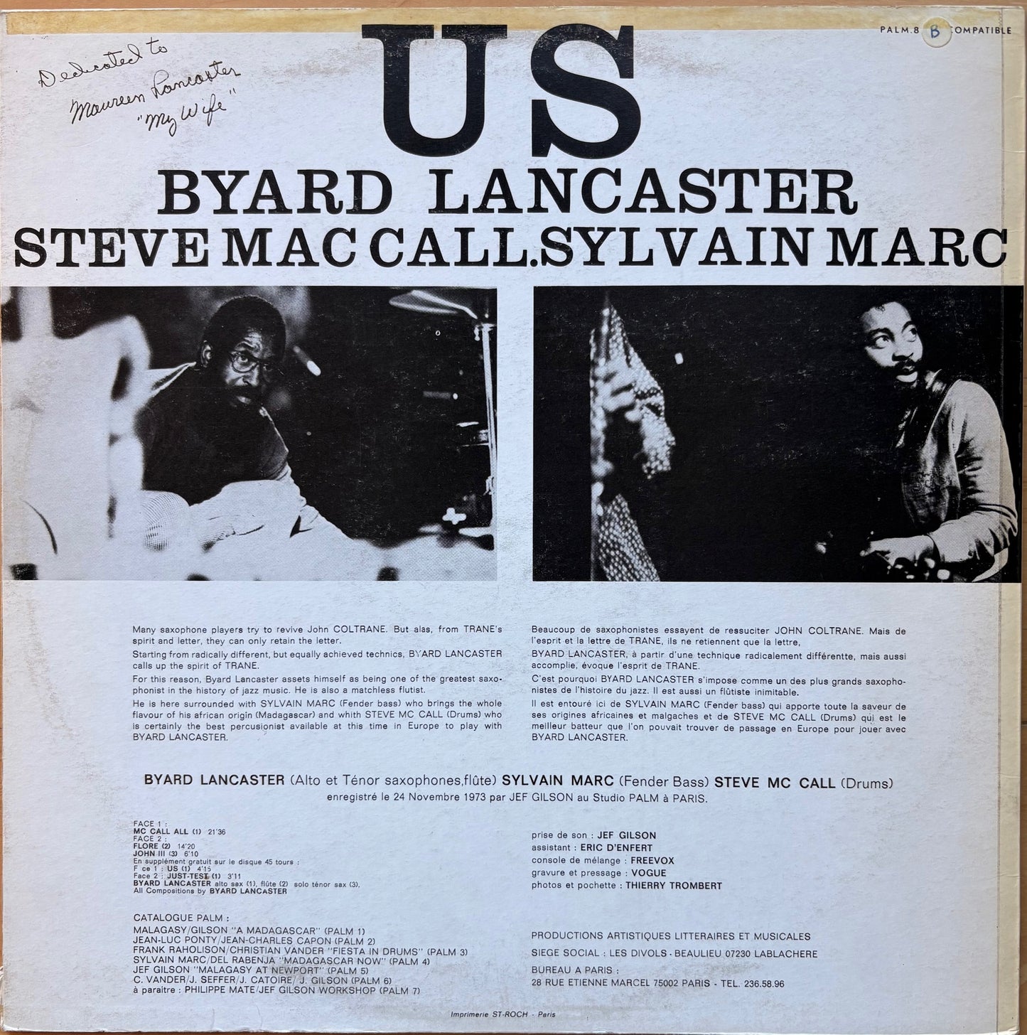 BYARD LANCASTER; STEVE MACCALL, SYLVAIN MARC: "Us" - PALM