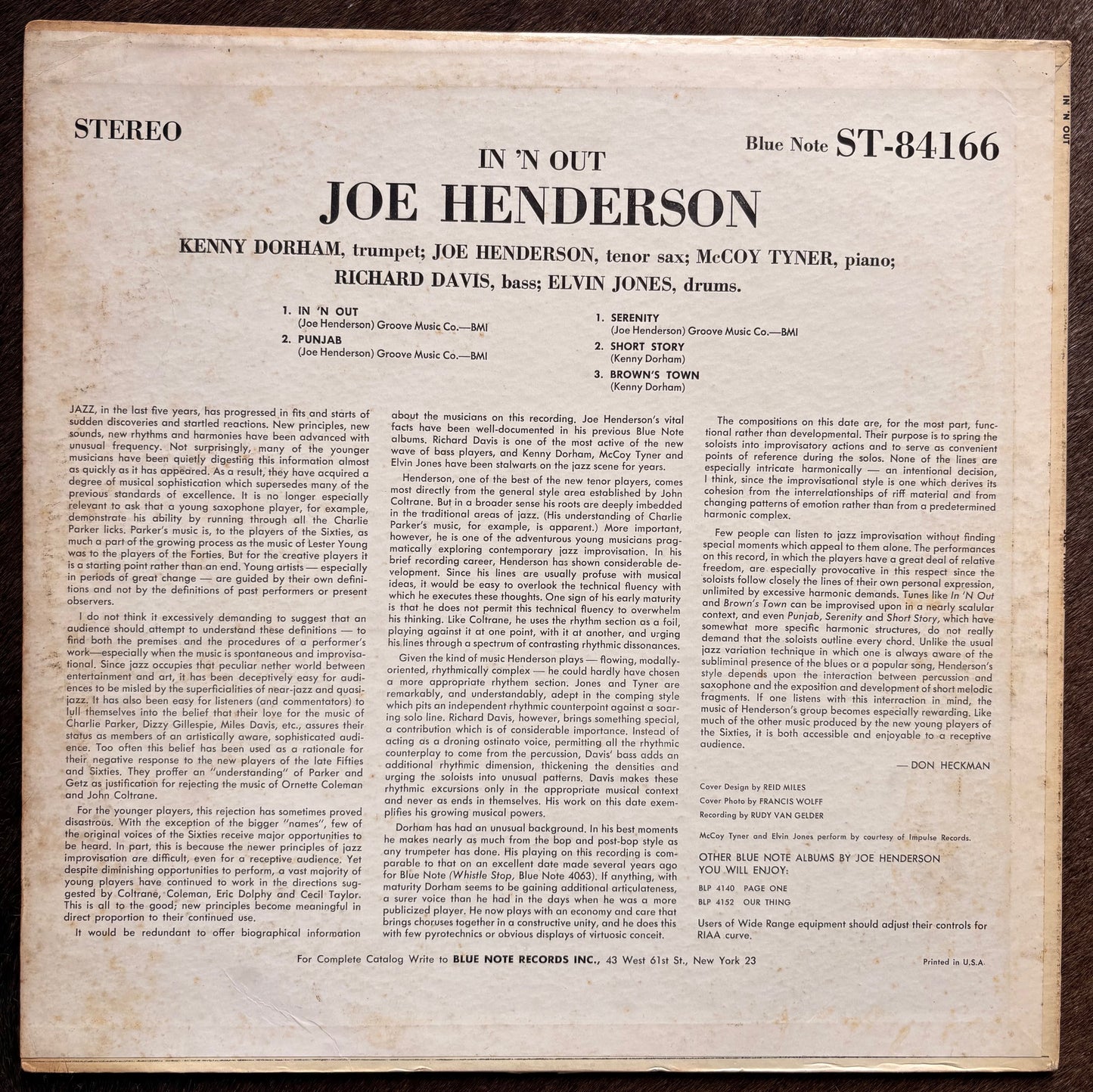 JOE HENDERSON: "In 'N Out" (Blue Note - BST84166)