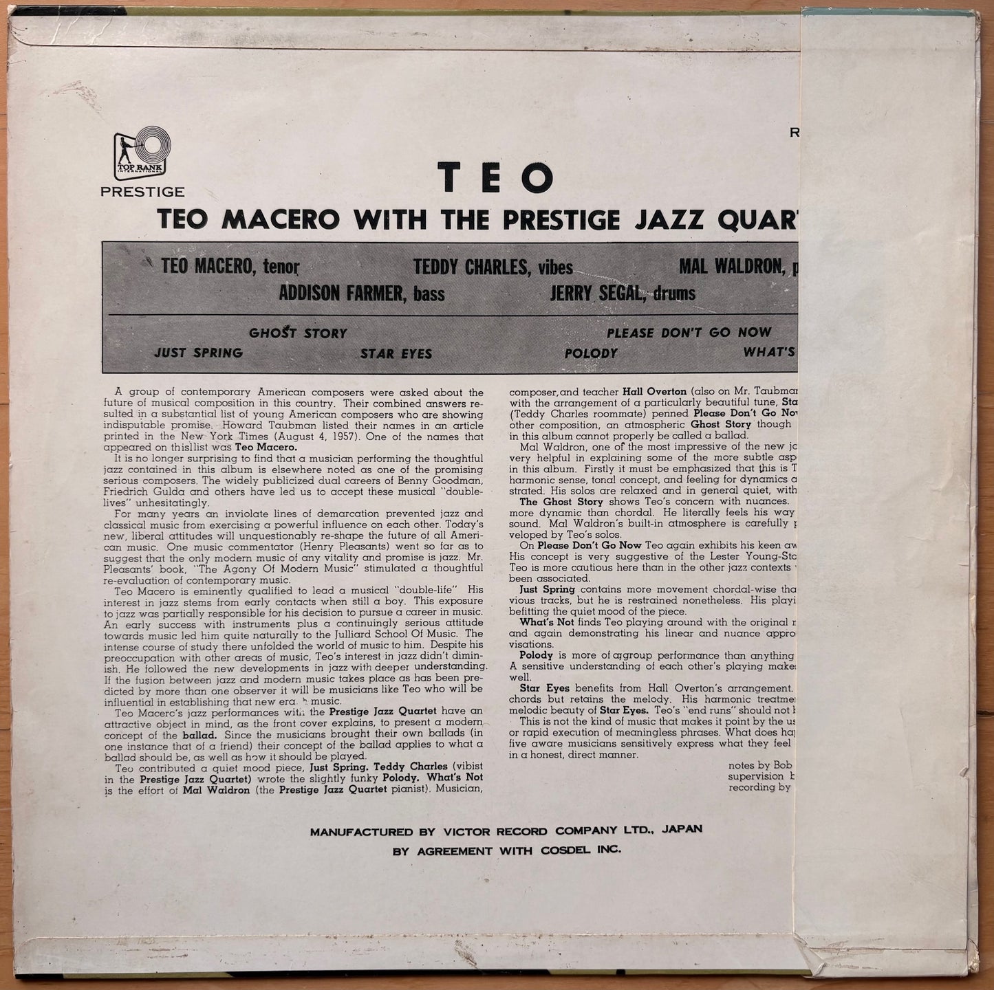 TEO MACERO With The Prestige Jazz Quartet - Japan 1966 1st press original w/ OBI