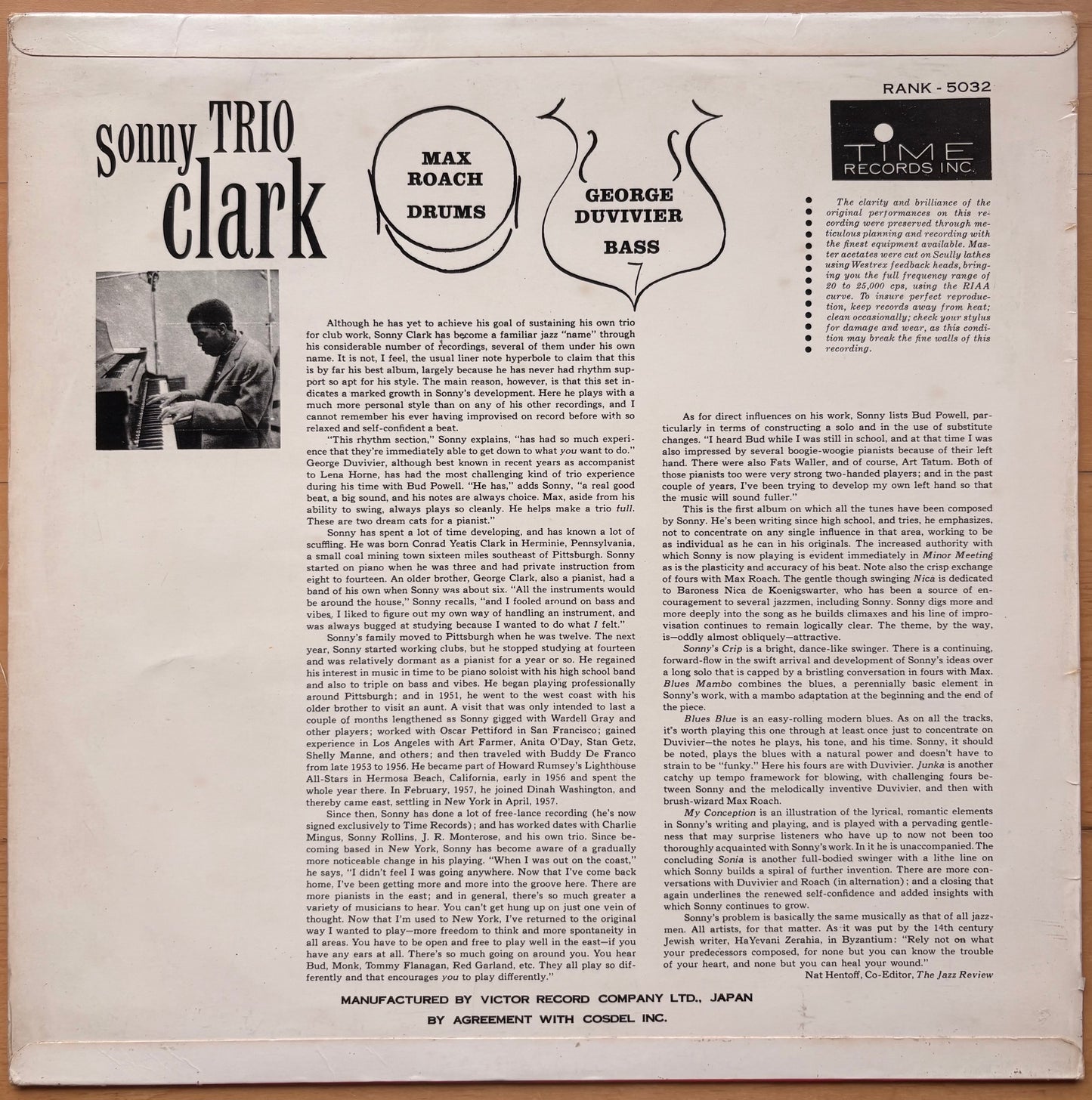 SONNY CLARK TRIO Japan first press flip back sleeve ORIG Near Mint